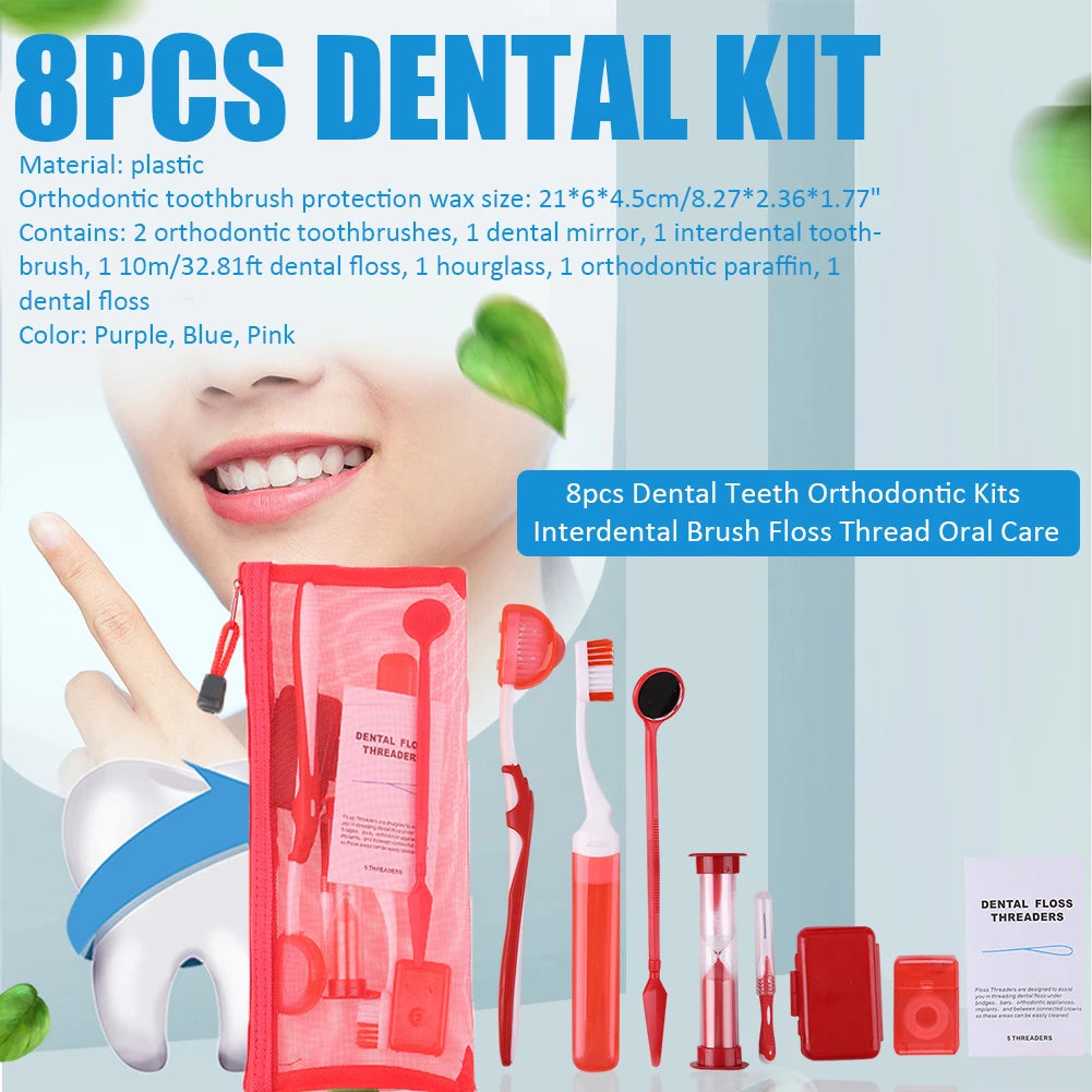 8pcs/set Oral Cleaning Care Dental Teeth Orthodontic Kits Whitening Tool Portable Outdoor Suit Interdental BrushOral Care