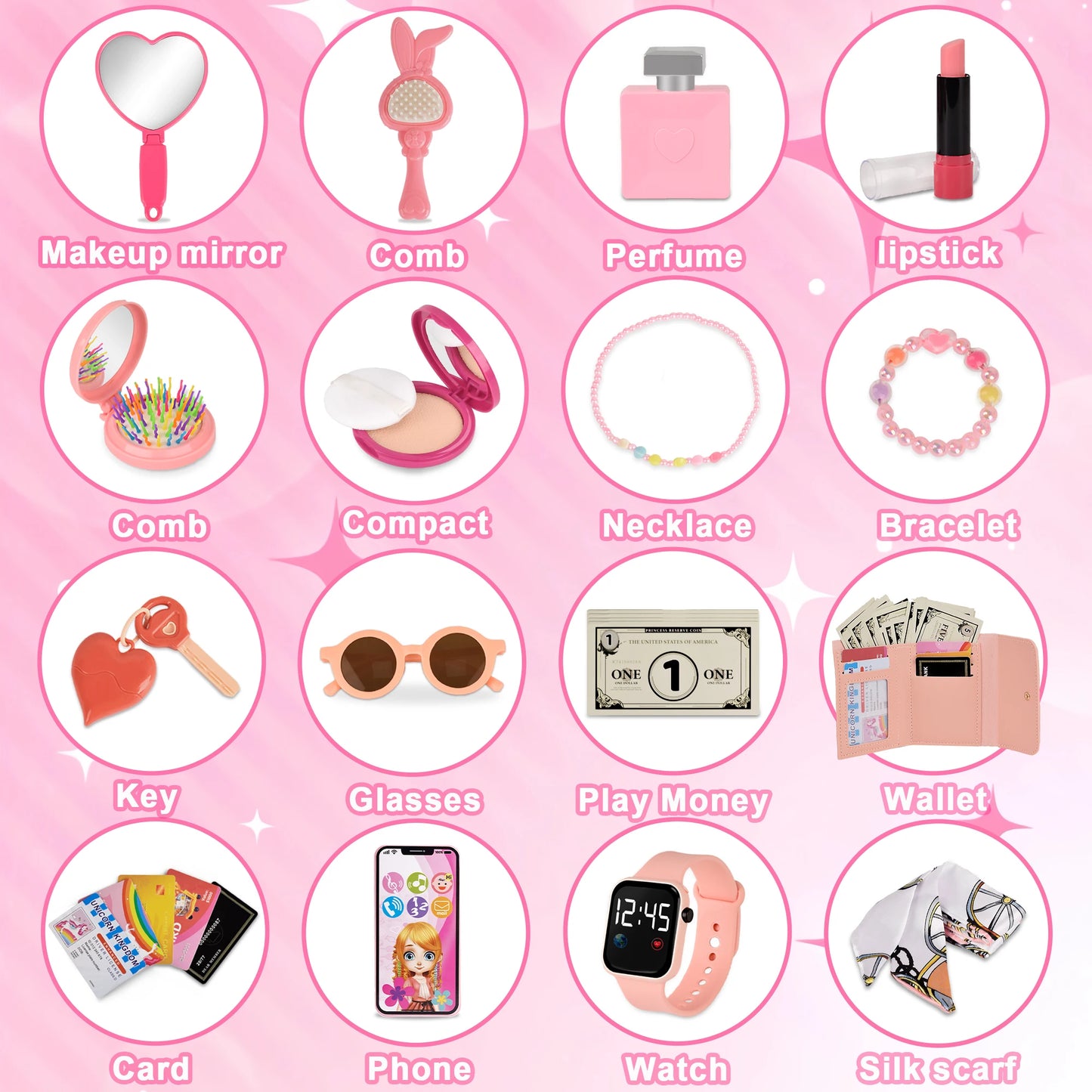 Princess Playset for Girls: Stylish Makeup Kit with Handbag, Phone, Wallet & Fake Cosmetics – Perfect Gift for Kids Aged 3+