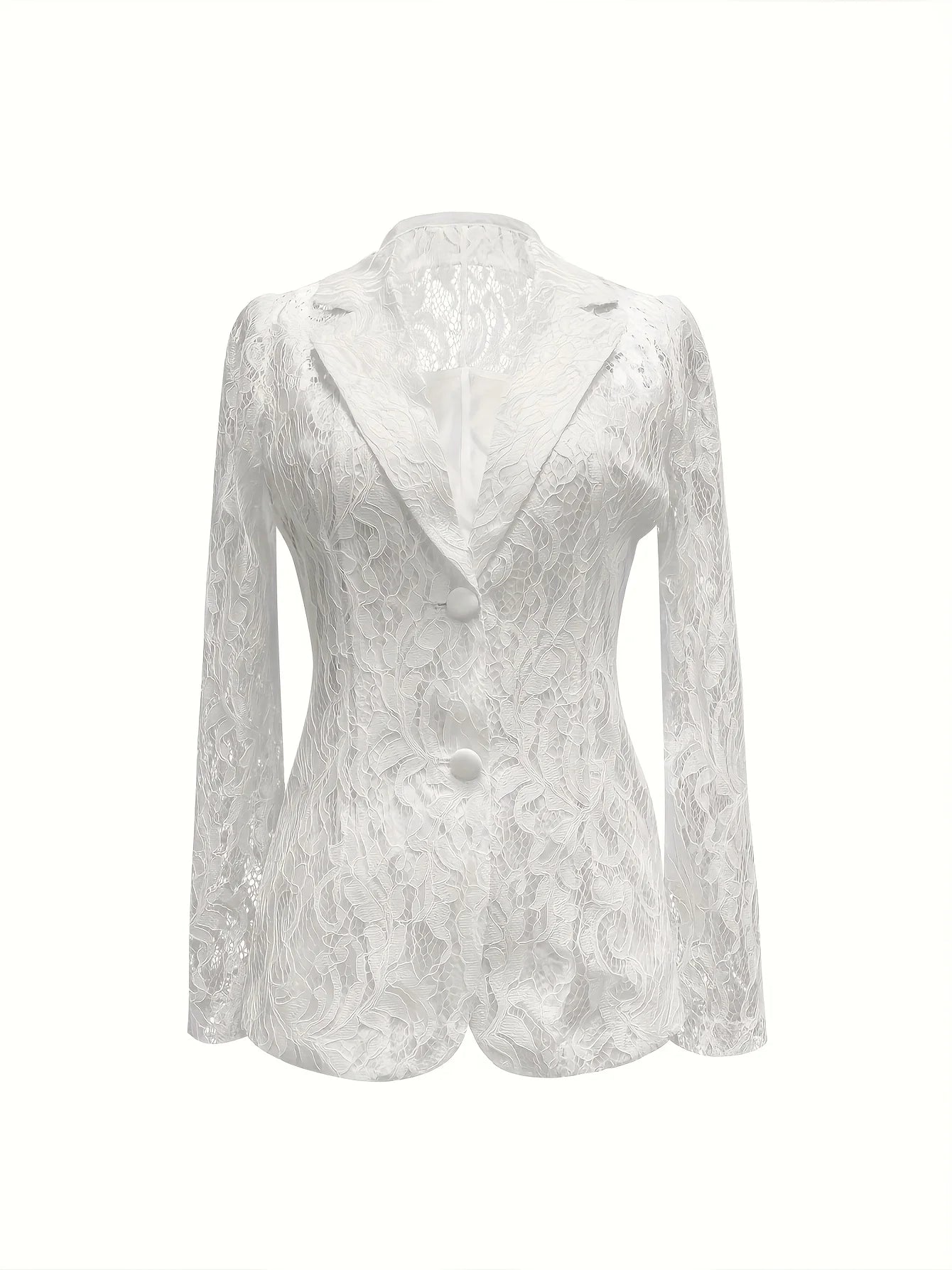 Elegant Lace Trimmed Womens Blazer Notch Lapel White