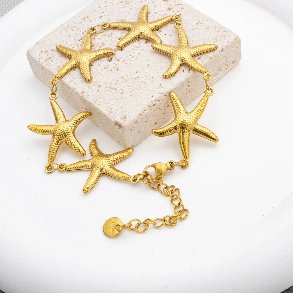 2025 New Gold Color Stainless Steel Starfish Bracelet for Women - Cute Adjustable Jewelry, Hypoallergenic Gift for Girls