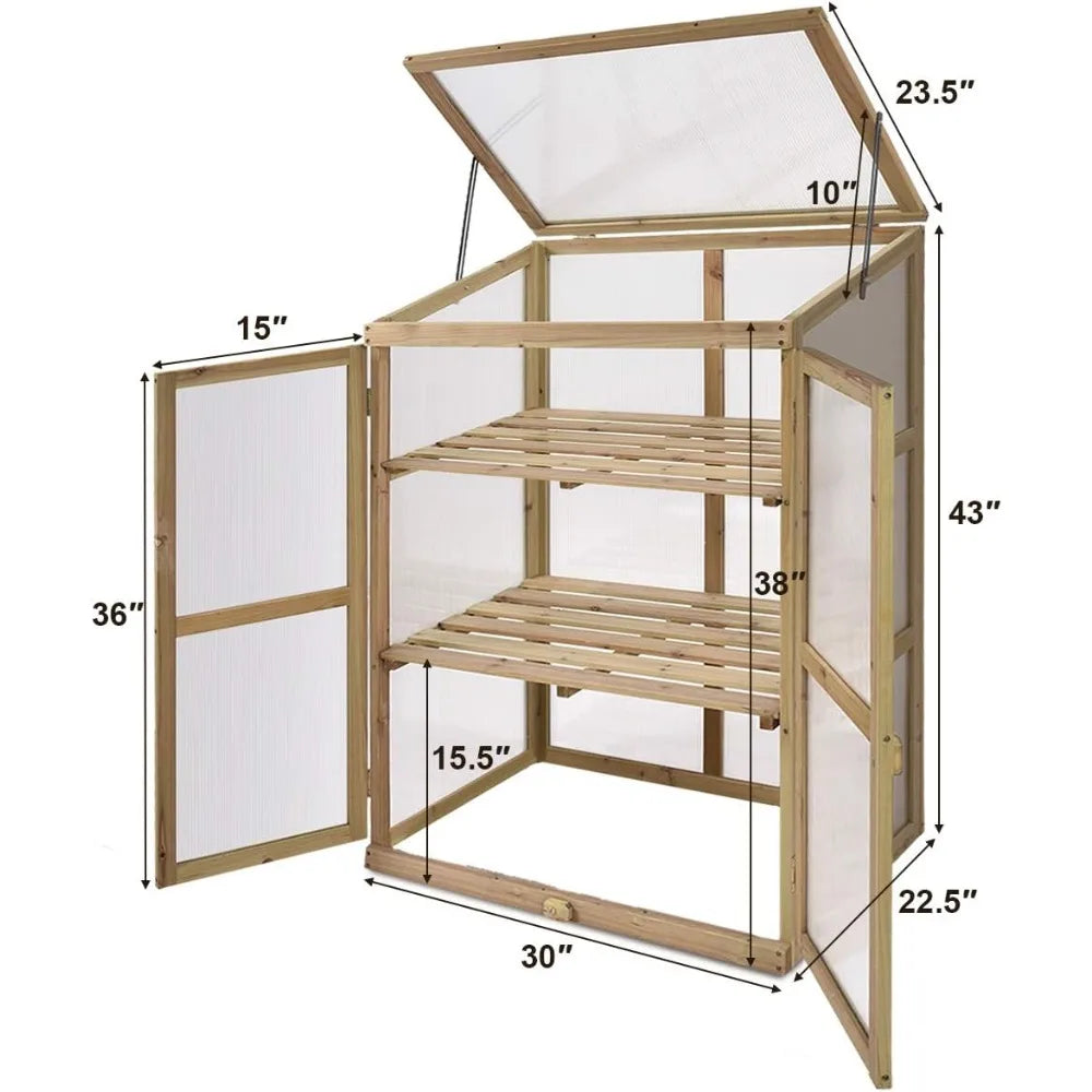 Garden Portable Wooden Cold Frame Greenhouse Raised Flower Planter Protection (30.0X22.4X42.9)