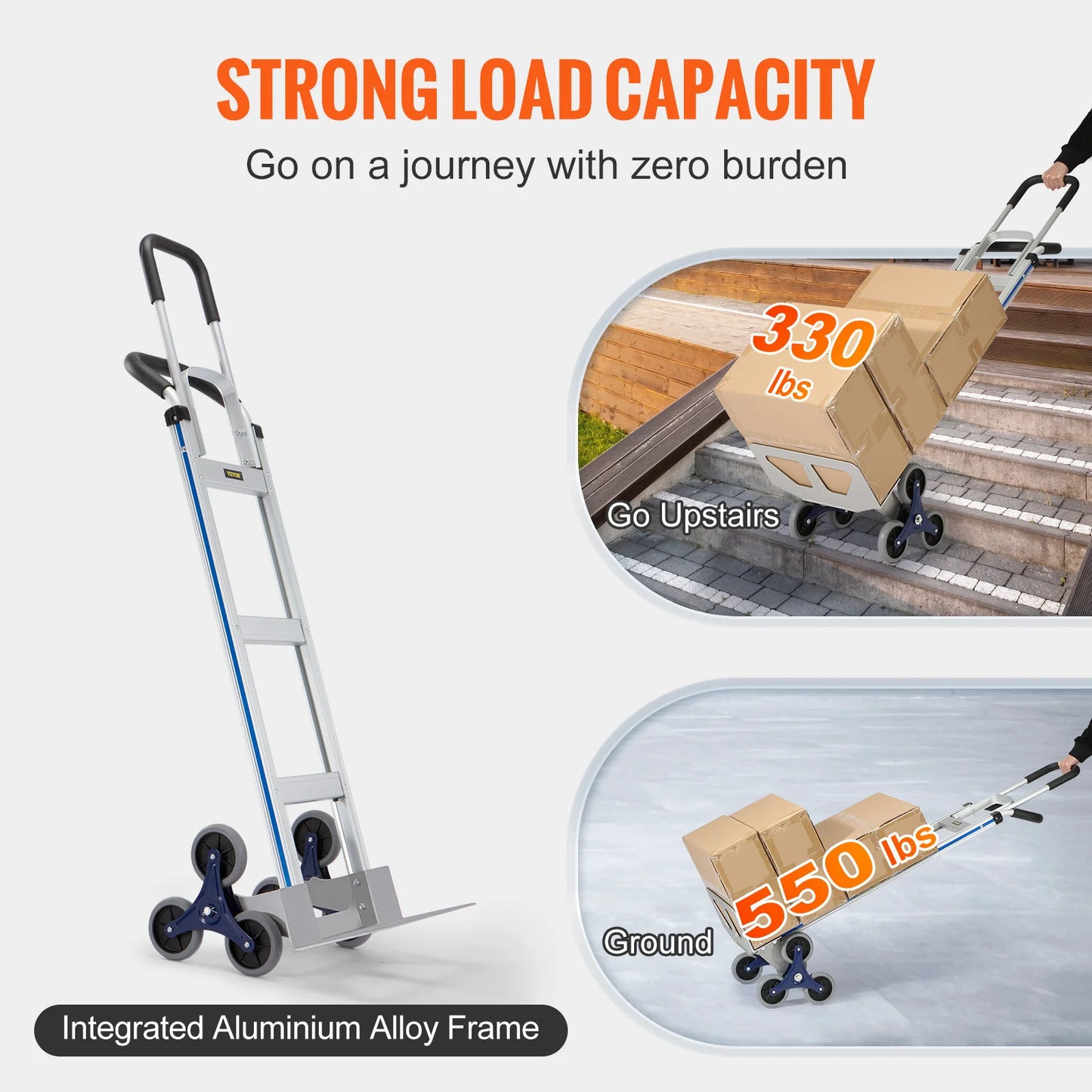SucceBuy 550lbs Stair Climbing Cart Hand Trolley Heavy Duty with Dual Handles Truck Frame for Warehouse Shopping Airport
