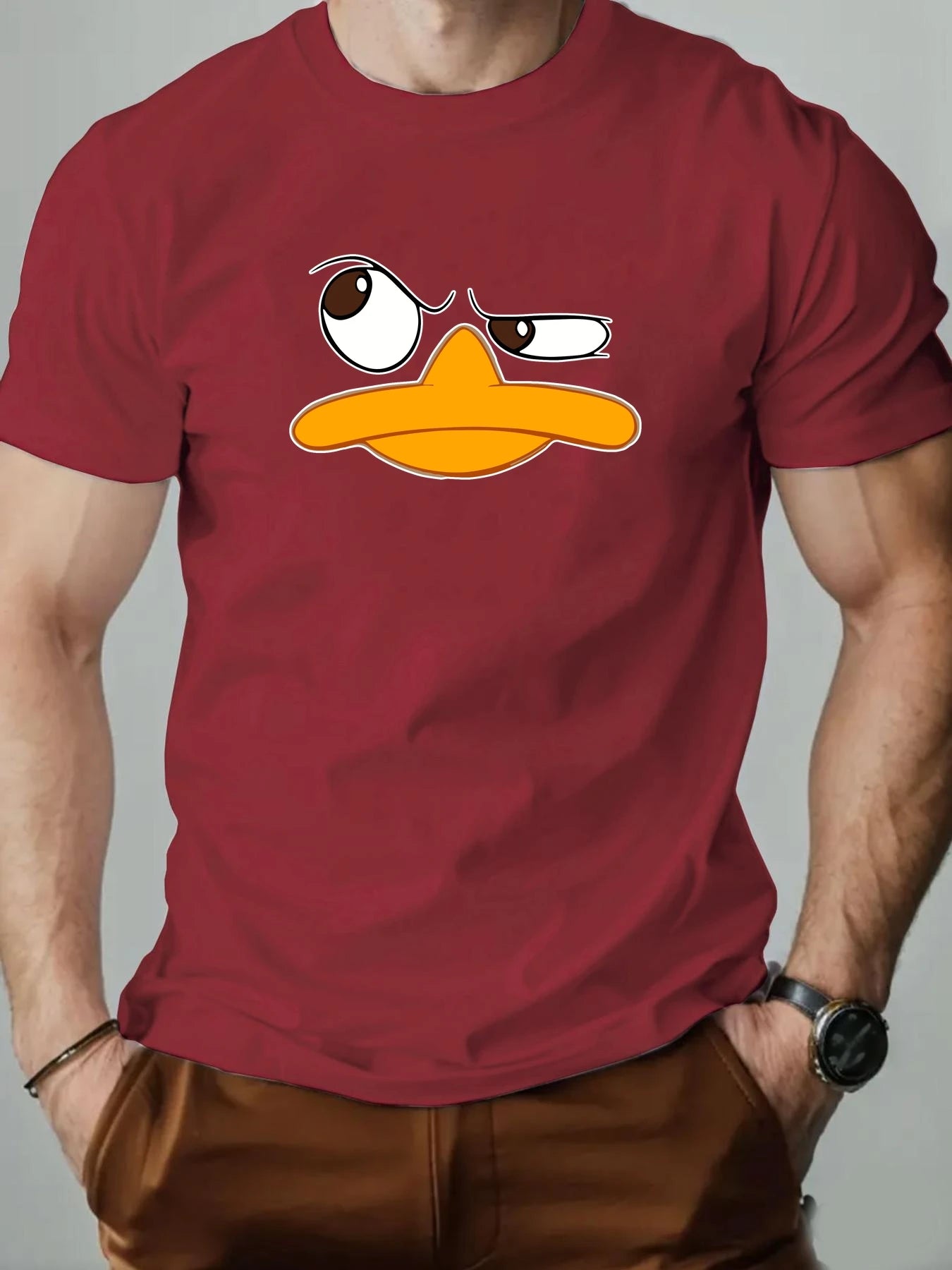 Men's T-Shirt 100% Cotton Funny Duck Cartoon Pattern Print Summer Round Neck Breathable Casual Short Sleeve Fashion T Shirt