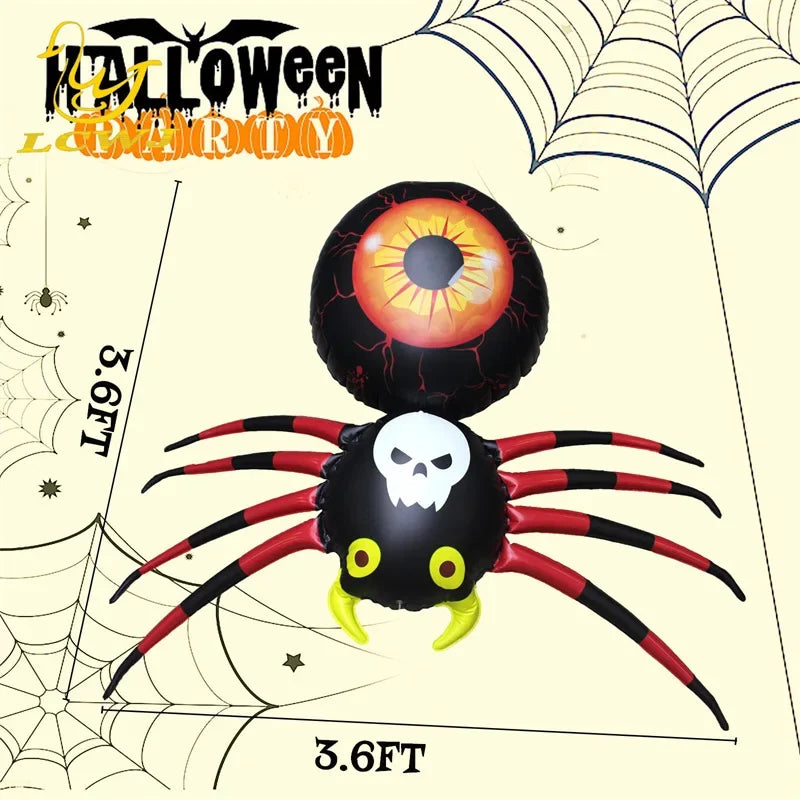 3.6FT Big Spider Inflatable PVC Glowing Spider Model Halloween Outdoor Decor with LED Light Holiday Ornament Courtyard Props