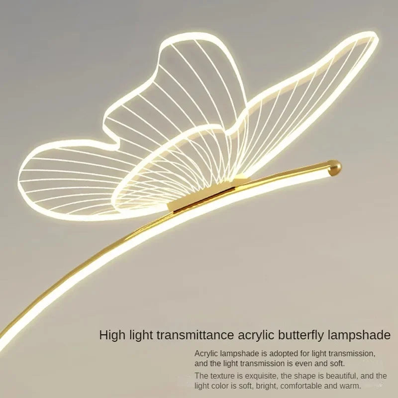 Nordic Modern Butterfly Arc LED Eye protection Floor Lamps Dimmable Control Art fishing decoration Lighting for Living Room sofa