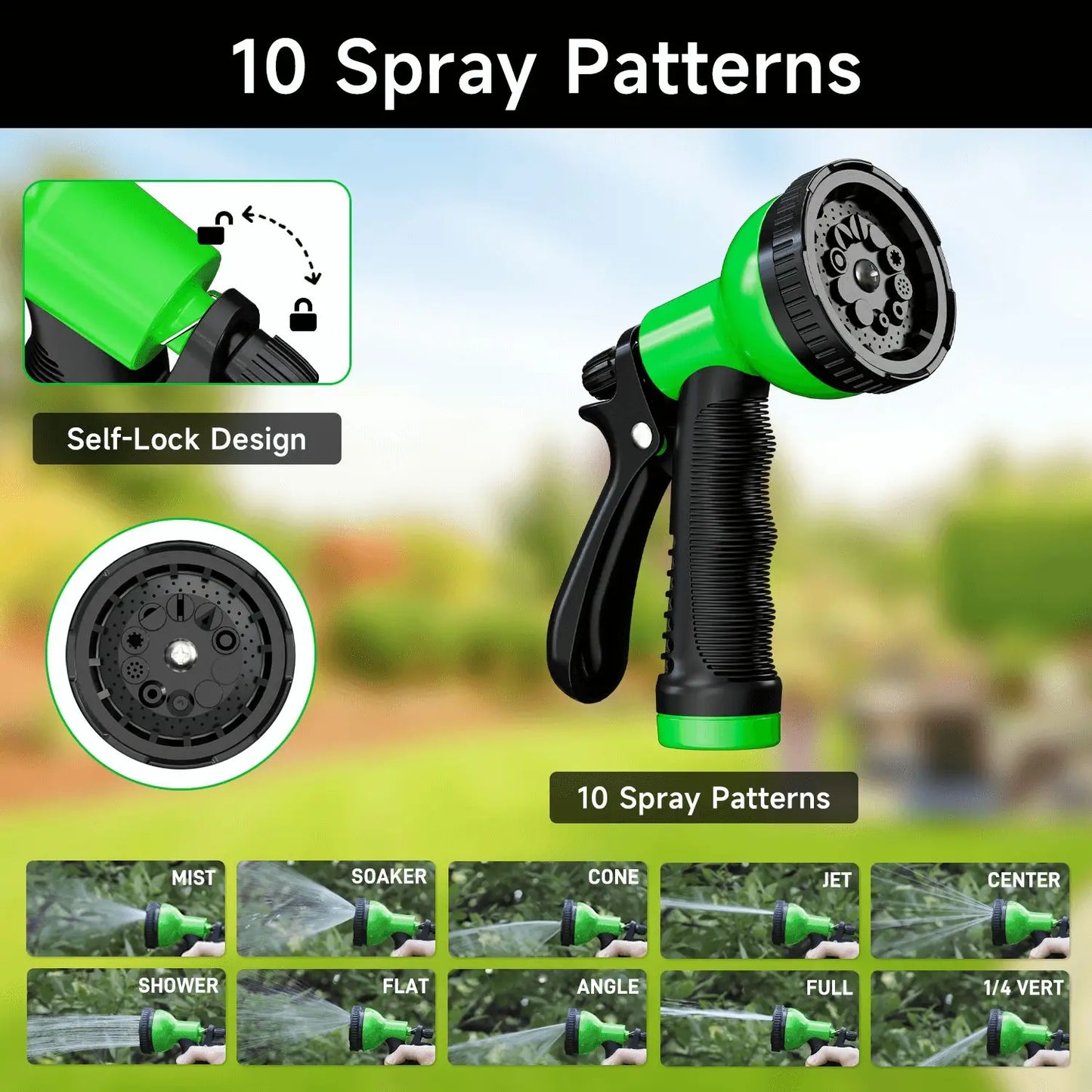 GardenJoy 50-100FT Expandable Garden Hose with Holder &10 Spray Nozzle 3/4 inch Flexible water hose Home Garden Watering Hose