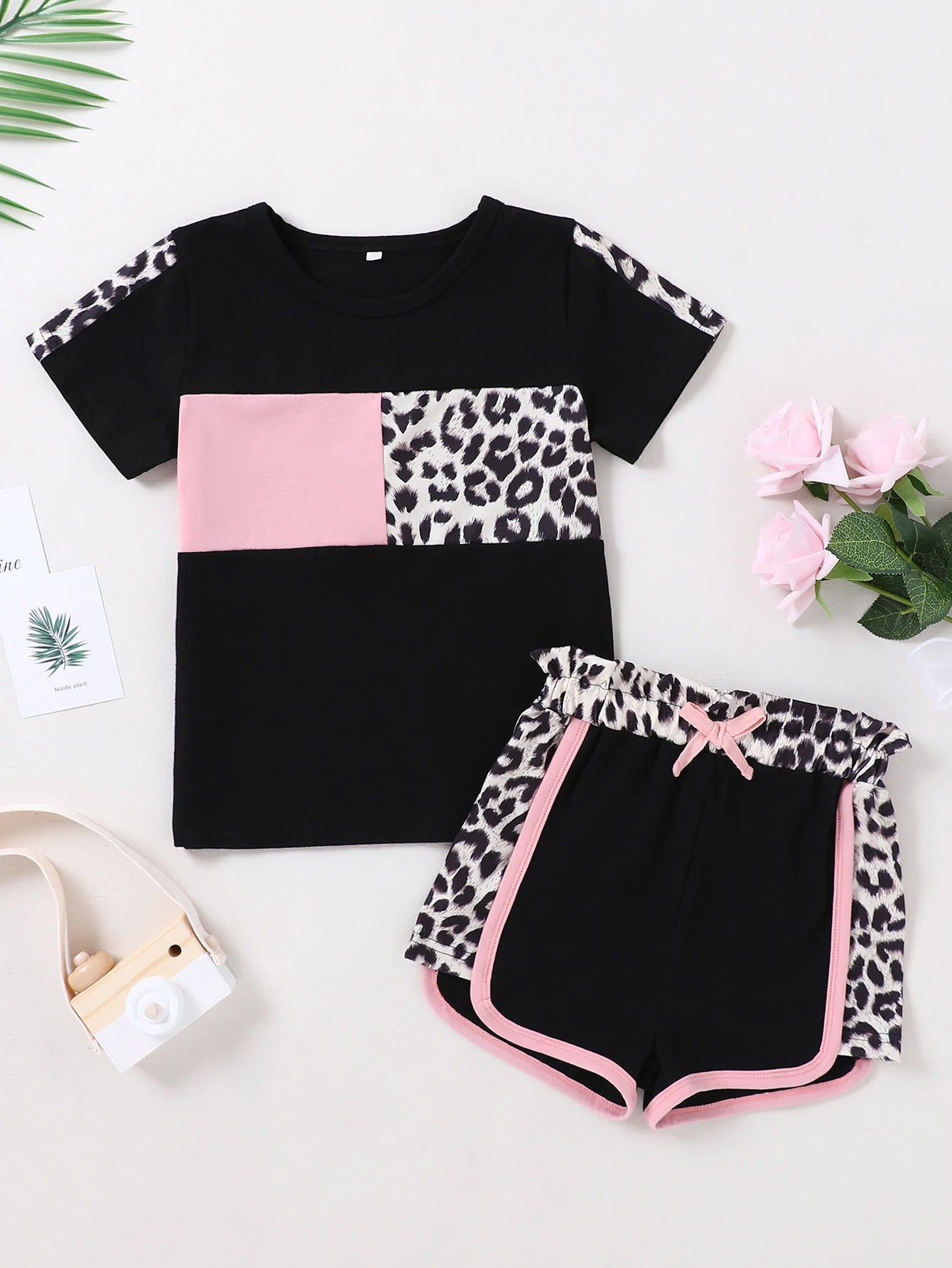 Toddler Baby Girl Clothes 12M-5T Cute Summer Outfits Short Sleeve T-shirt Tops Leopard Camo Printed Shorts Set