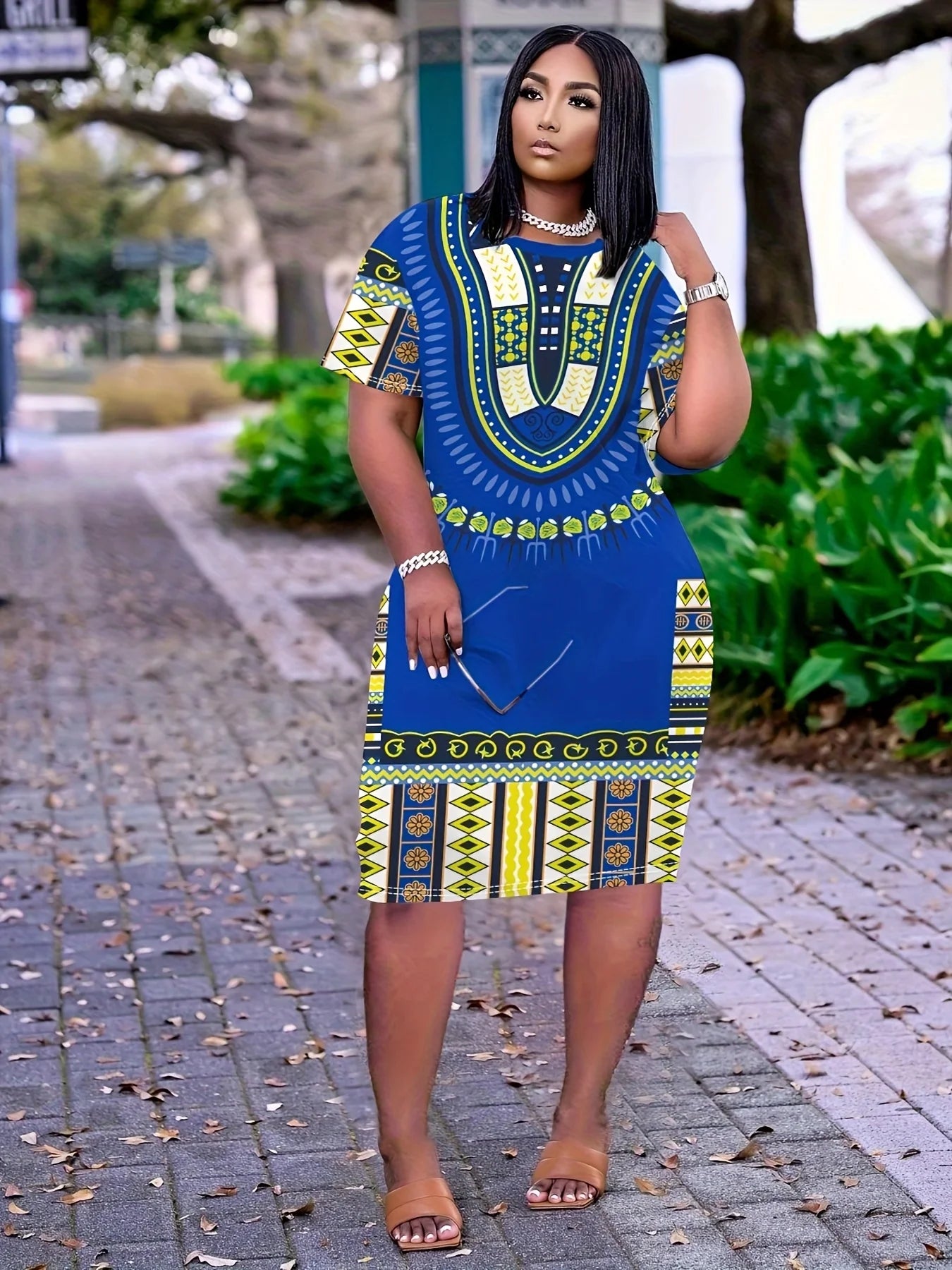 Plus Size Fashion Women's Ethnic Print Casual Dress