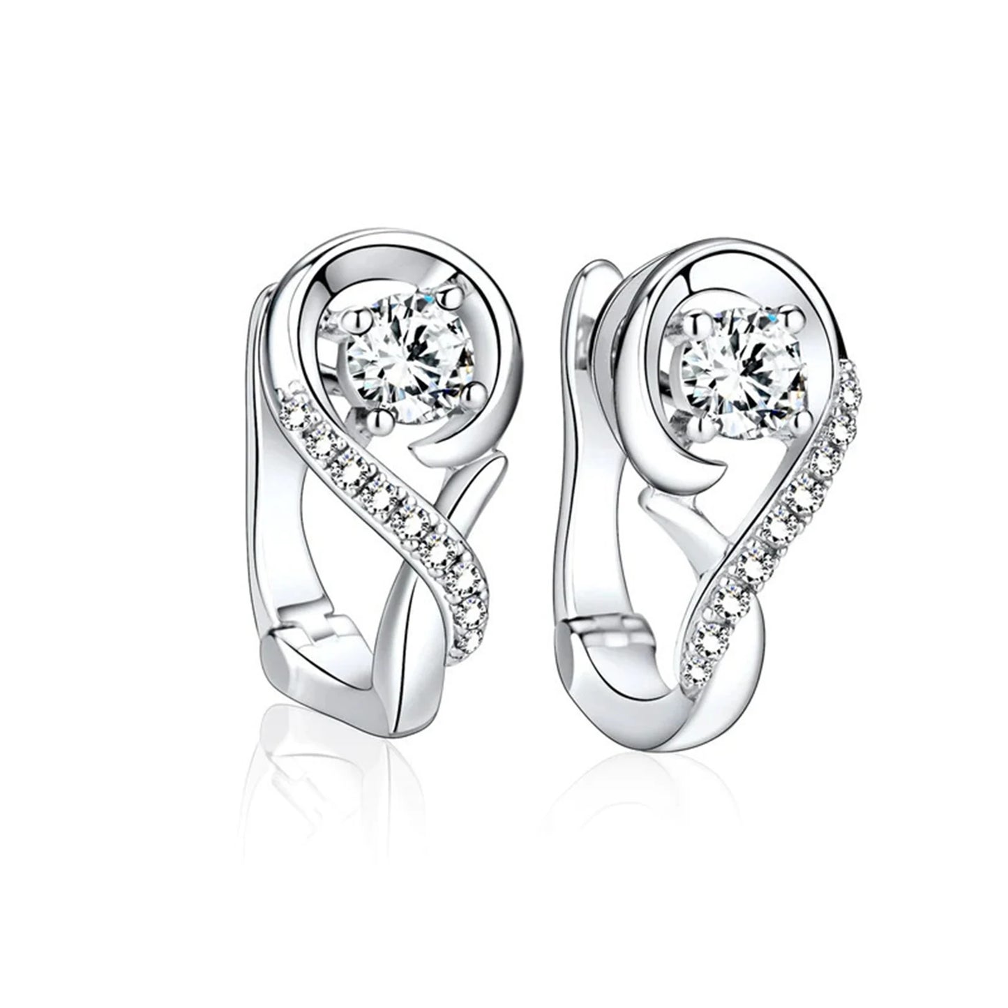 New 925 Sterling Silver Luxury Crystal Zircon Earrings Charms for Woman Cute Engagement Wedding Jewelry Gift