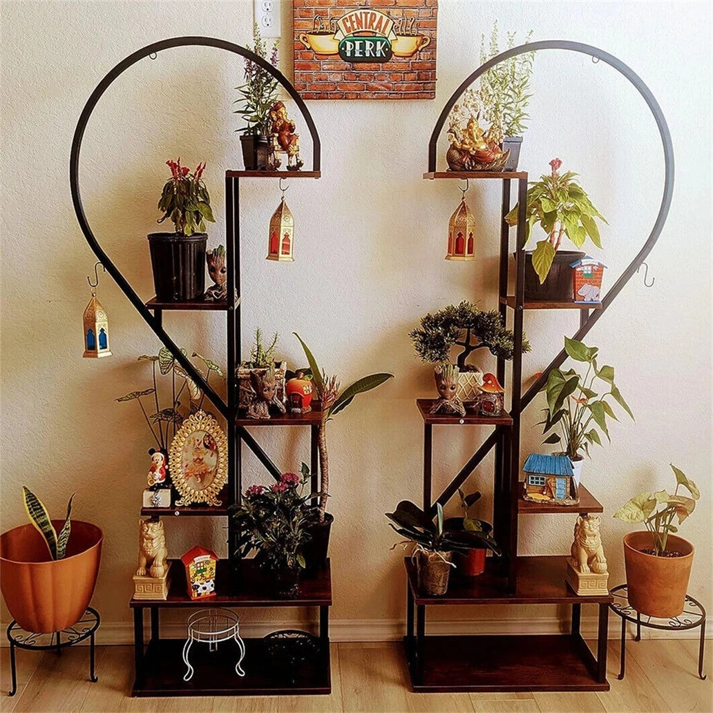 Plant Stand Half Heart Shaped Multiple Planter Rack Flower Display Home Creative Half Heart Ladder Hanging Plant Shelf Rack