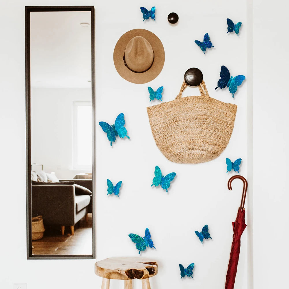 12 Pcs/Set Glitter Butterfly 3D Wall Sticker Kids Room Home Decoration Living Room Butterflies Wedding Decor Art Decals Stickers