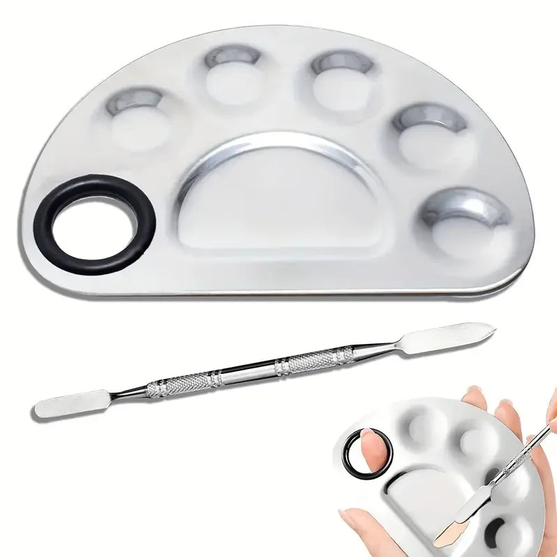 Stainless Steel Makeup Mixer Nail Art Polish Mixing Plate Foundation Eyeshadow Mixer Palette with Spatula Rod Beauty Tools Stain
