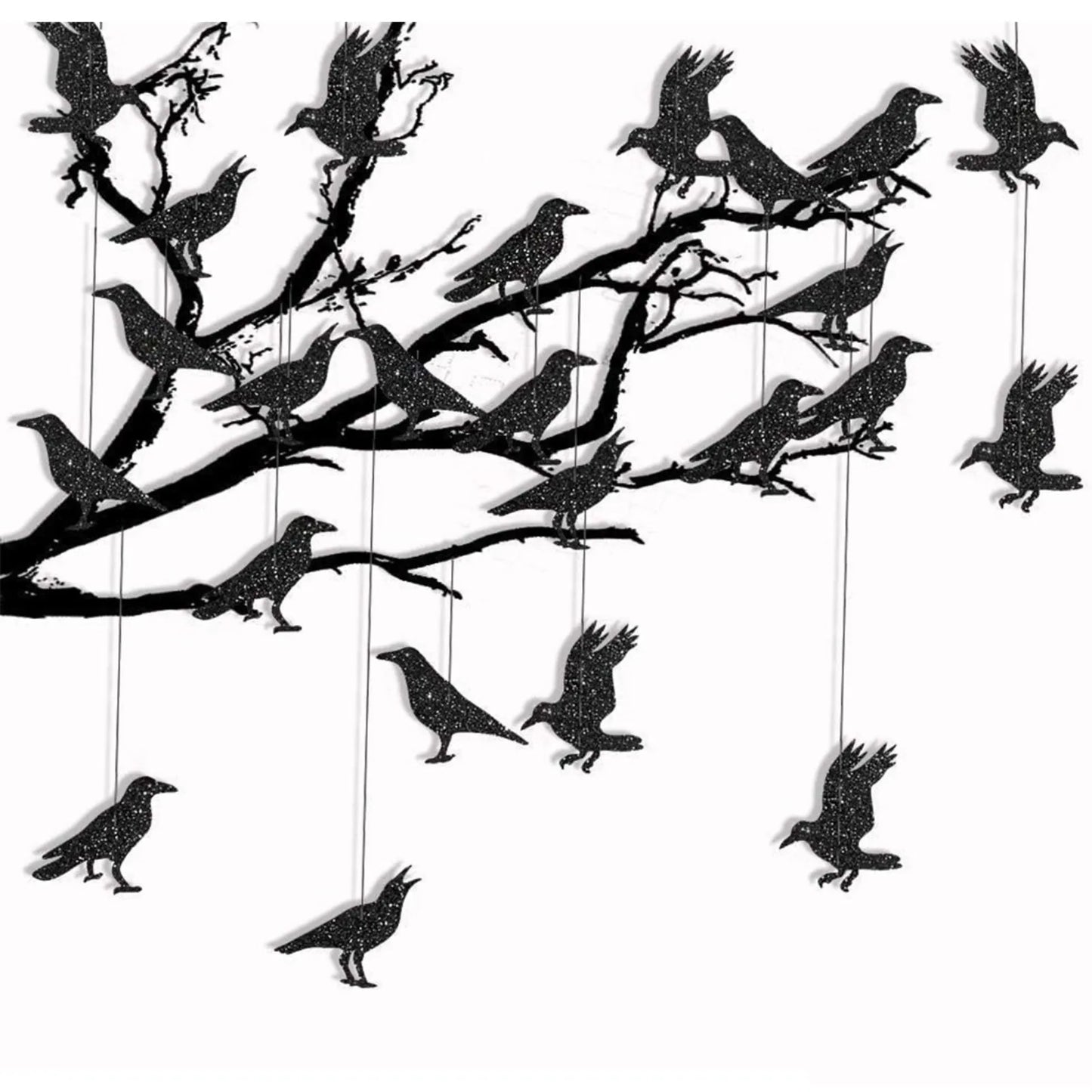 Party Decoration Glitter Black Crow Bird Cage Hanging Decoration Window Pendant