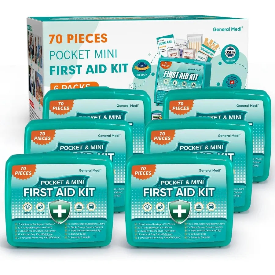 General Medi 420 Piece First Aid Kit with 6 Individual Boxes of 70 Items Each Premium Medical Supplies Ideal for Travel Home Of