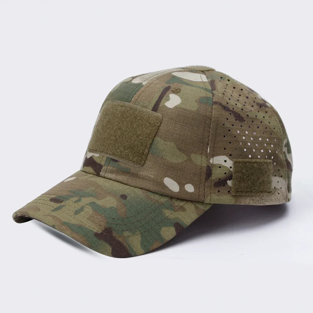 Men Camouflage Baseball Cap Breathable Sunscreen Hat for Outdoor Sports Hiking Fishing Sun Hat with Velcro Can Hang Sunglasses