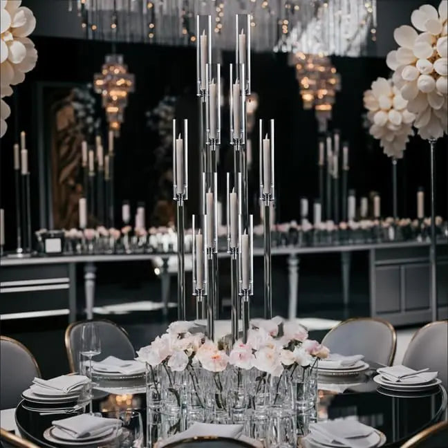6PCS Clear Candelabra Centerpiece for Wedding 8 Arm Acrylic 38.5 Tall Floor Candle Holder for Birthday Party Decor