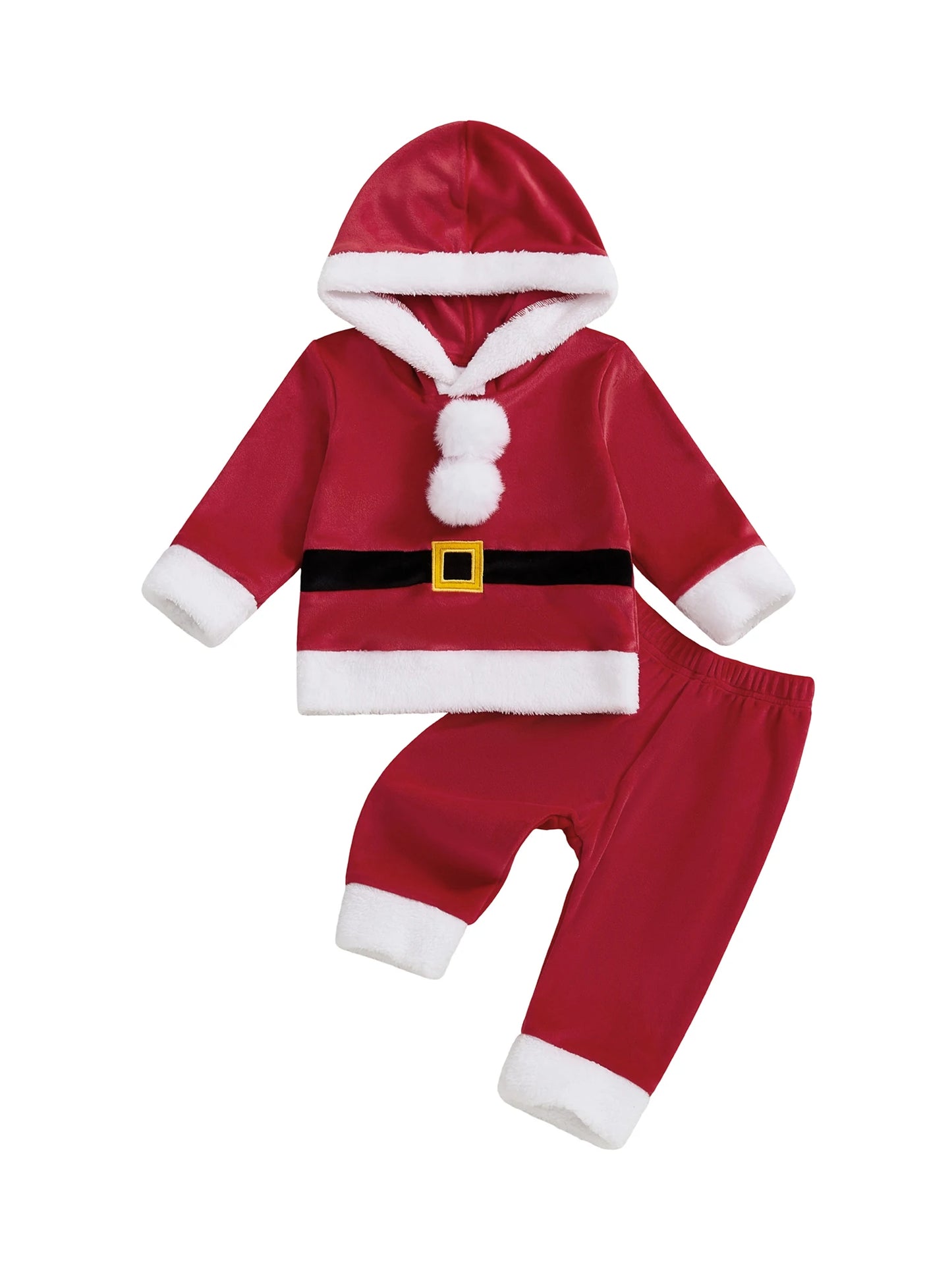 Kids Girls Boys Christmas Santa Claus Costume Long Sleeve Hooded Sweatshirt with Pants Outfit Cosplay Set for Holiday Party