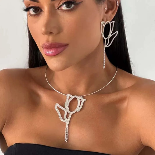 Stonefans Flower Bride Jewellery Set Accessories Wedding Rhinestone Festivals Personalized Earring and Necklace Woman Girls Gift