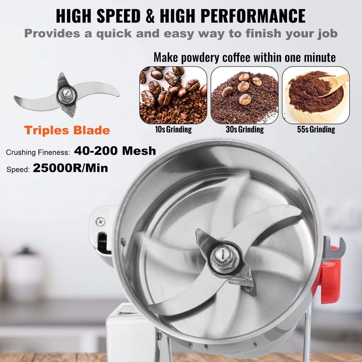 SucceBuy 150-2500g Electric Grain Mill Grinder Commercial Swing Spice Grinders for Dry Herbs Grains Spices Cereals Coffee Corn