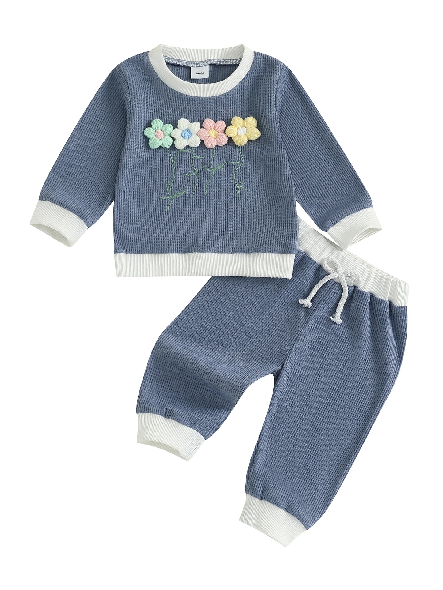 Toddler Girl Winter Outfits 3D Knit Flower Sweater Cozy Elastic Waist Leggings Set for Cold Weather Style