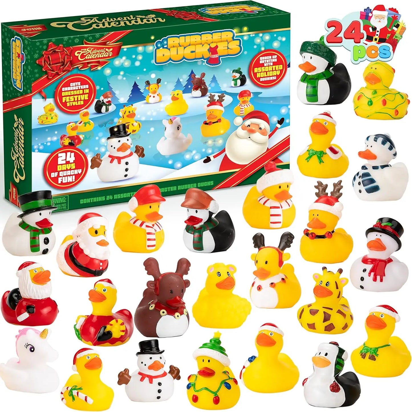 JOYFY 2025 Christmas Advent Calendar Ducks 24 Days Countdown Rubber Ducks for Boys Girls Toddlers Kids Xmas Party Favor Gifts