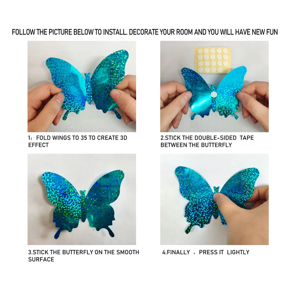 12 Pcs/Set Glitter Butterfly 3D Wall Sticker Kids Room Home Decoration Living Room Butterflies Wedding Decor Art Decals Stickers