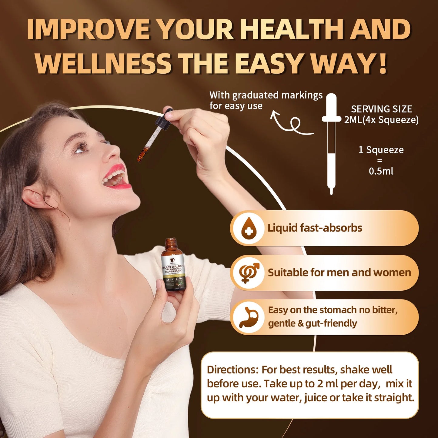 Lukaree 60ML Black Walnut Drop with Wormwood Clove & Garlic Support Digestion and Immune Health, Detoxify the Body Antioxidant