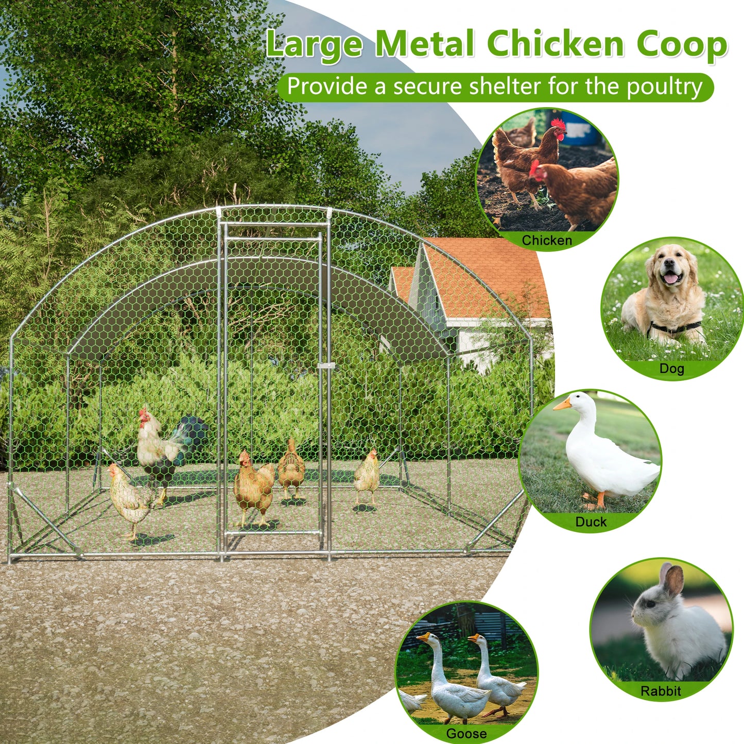 Metal Chicken Coop Walk In Run With Waterproof UV Cover