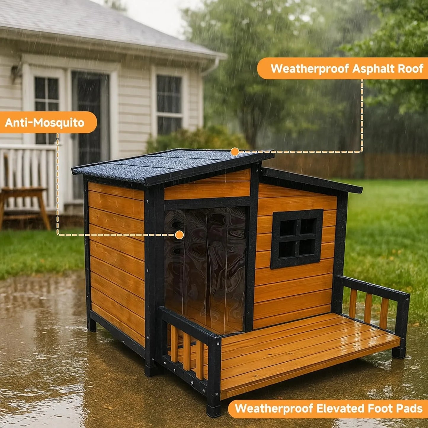 Outdoor Dog House,Wood Warm Pets Home,Insulated Wearproof Outside Shelter  Elevated Floor,Easy to Assemble