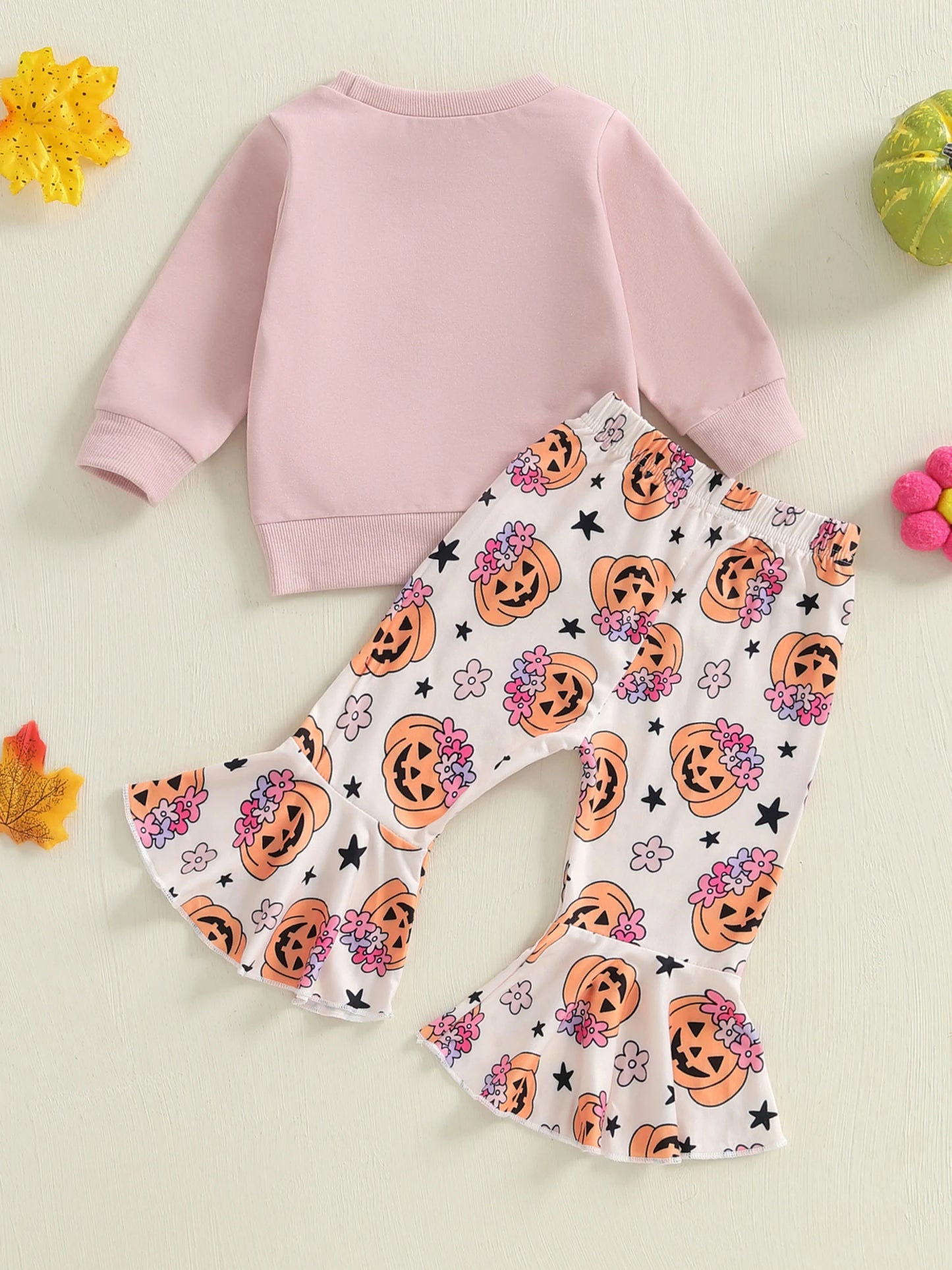 Toddler Halloween Costume Set Long Sleeve Top Pumpkin Floral Pants Baby Girl Outfit Clothes for Fall Festivities