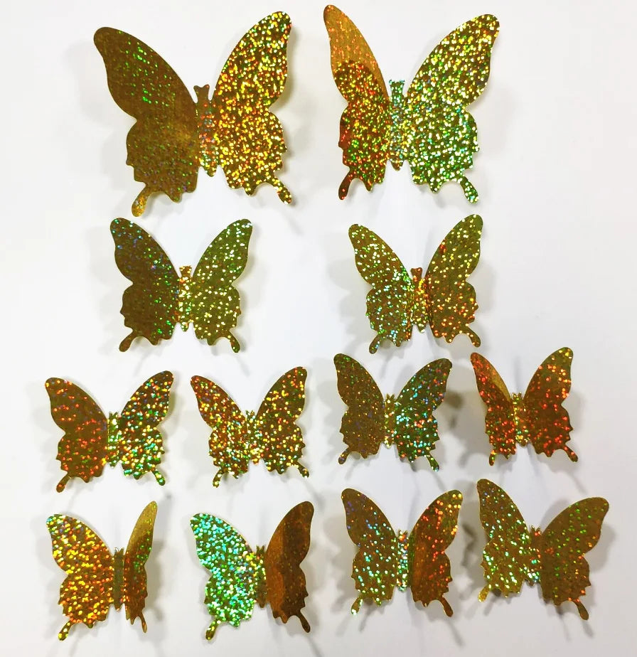12 Pcs/Set Glitter Butterfly 3D Wall Sticker Kids Room Home Decoration Living Room Butterflies Wedding Decor Art Decals Stickers