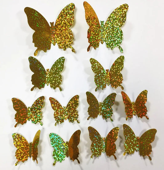 12 Pcs/Set Glitter Butterfly 3D Wall Sticker Kids Room Home Decoration Living Room Butterflies Wedding Decor Art Decals Stickers