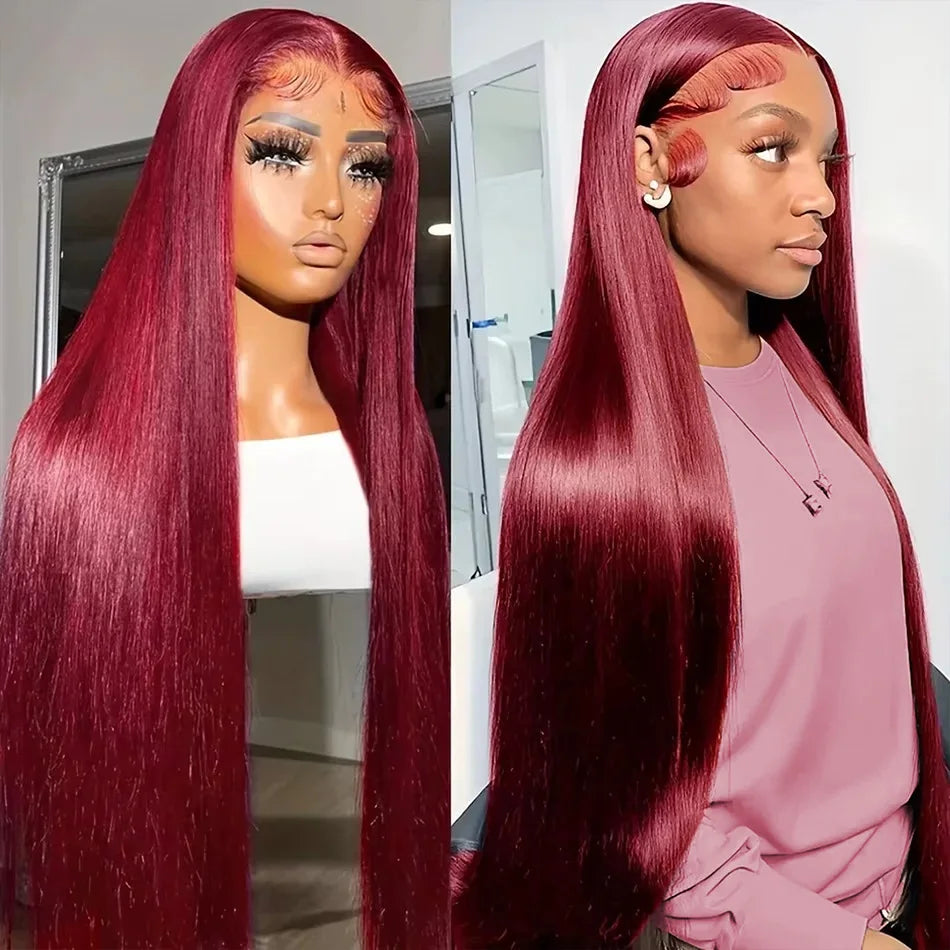 99J Burgundy 13X6 Hd Lace Frontal Human Hair Wigs Straight Lace Front Wigs Pre Plucked 250 Density 30 Inch Pre Plucked For Women