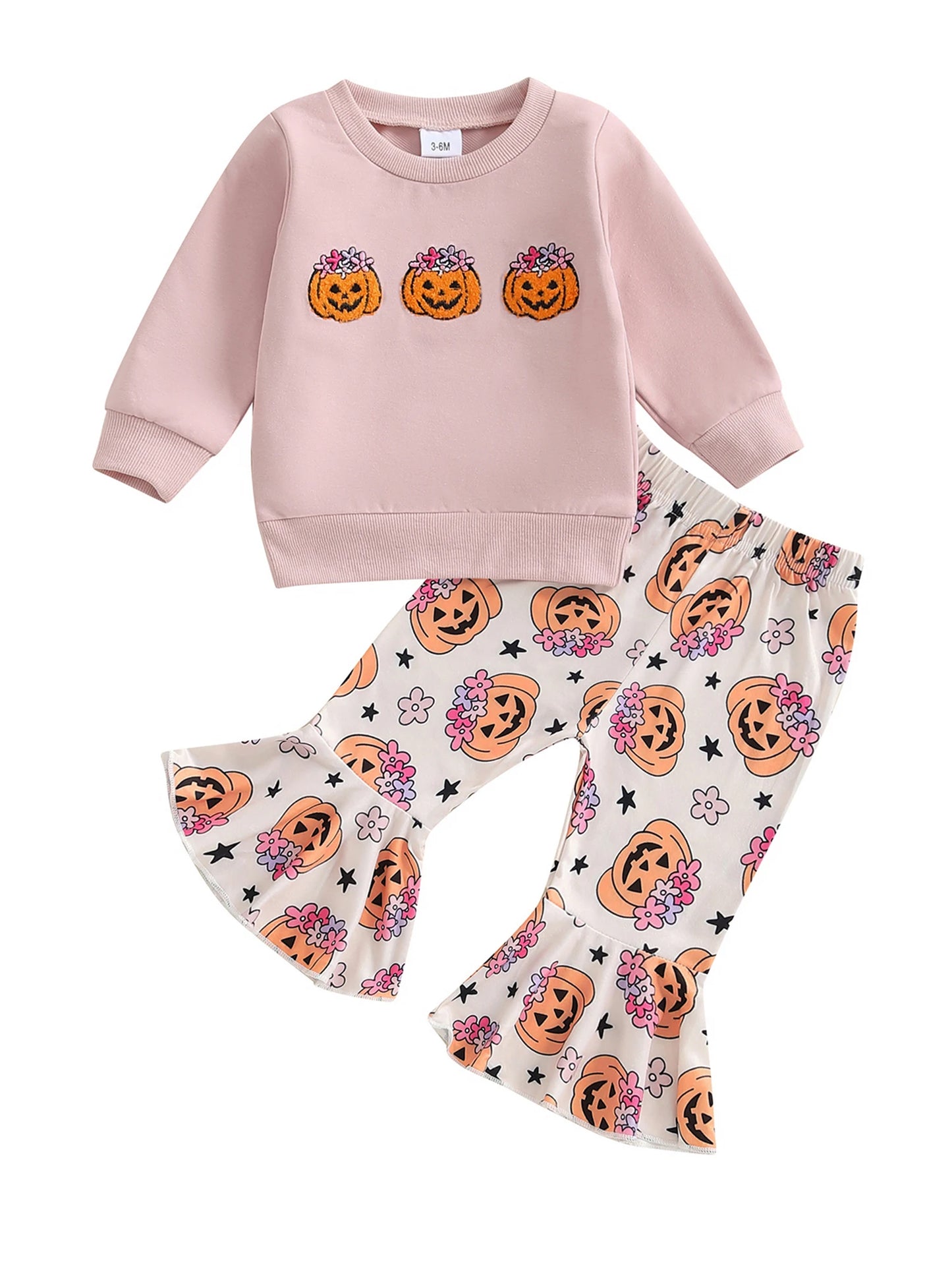 Toddler Halloween Costume Set Long Sleeve Top Pumpkin Floral Pants Baby Girl Outfit Clothes for Fall Festivities