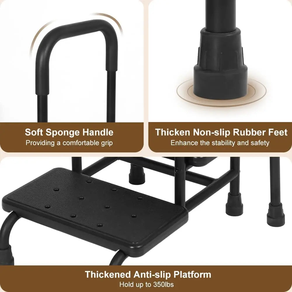 Step Stool with Handle, Medical 2 Step Stool for Elderly with Adjustable Handrail and Reinforced Leg 350LBS