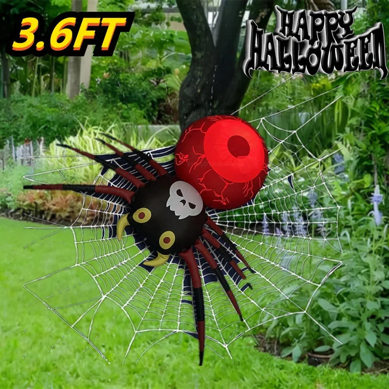 3.6FT Big Spider Inflatable PVC Glowing Spider Model Halloween Outdoor Decor with LED Light Holiday Ornament Courtyard Props