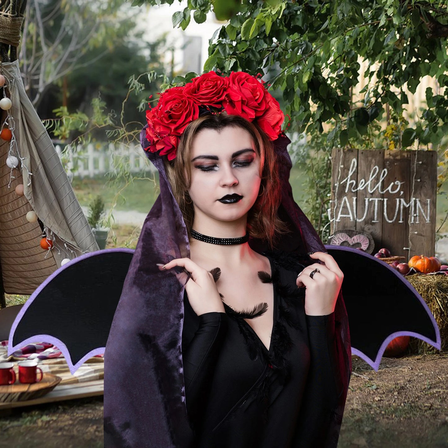 Halloween Gothic Black Bat Wing Star Decor Devil Wings Costume Accessories for Adults Unisex Halloween Party