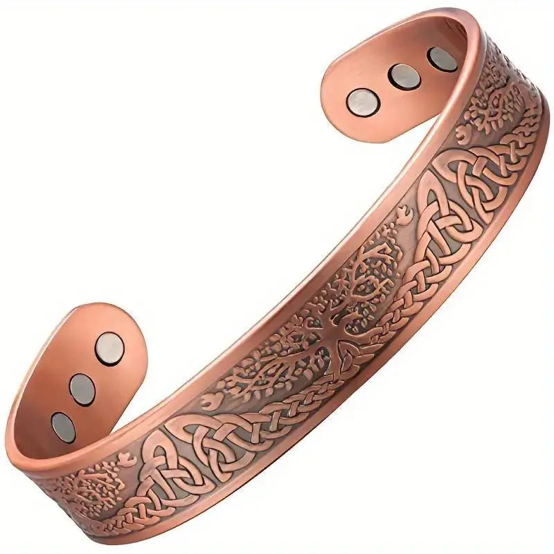 1pc MEN WOMEN copper Bracelet, Life Of The Tree Carving Cuff Bangle With Magnets, Adjustable Size