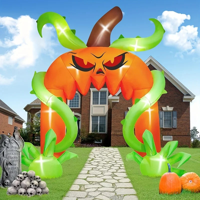 Kalolary 12FT Halloween Arch Balloon, Giant Pumpkin Arch Balloon with LED Lights, Scary Halloween Outdoor Balloon Decoration,