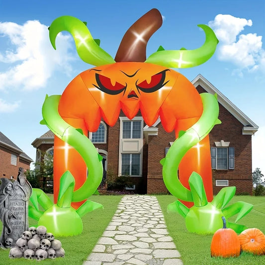 Kalolary 12FT Halloween Arch Balloon, Giant Pumpkin Arch Balloon with LED Lights, Scary Halloween Outdoor Balloon Decoration,