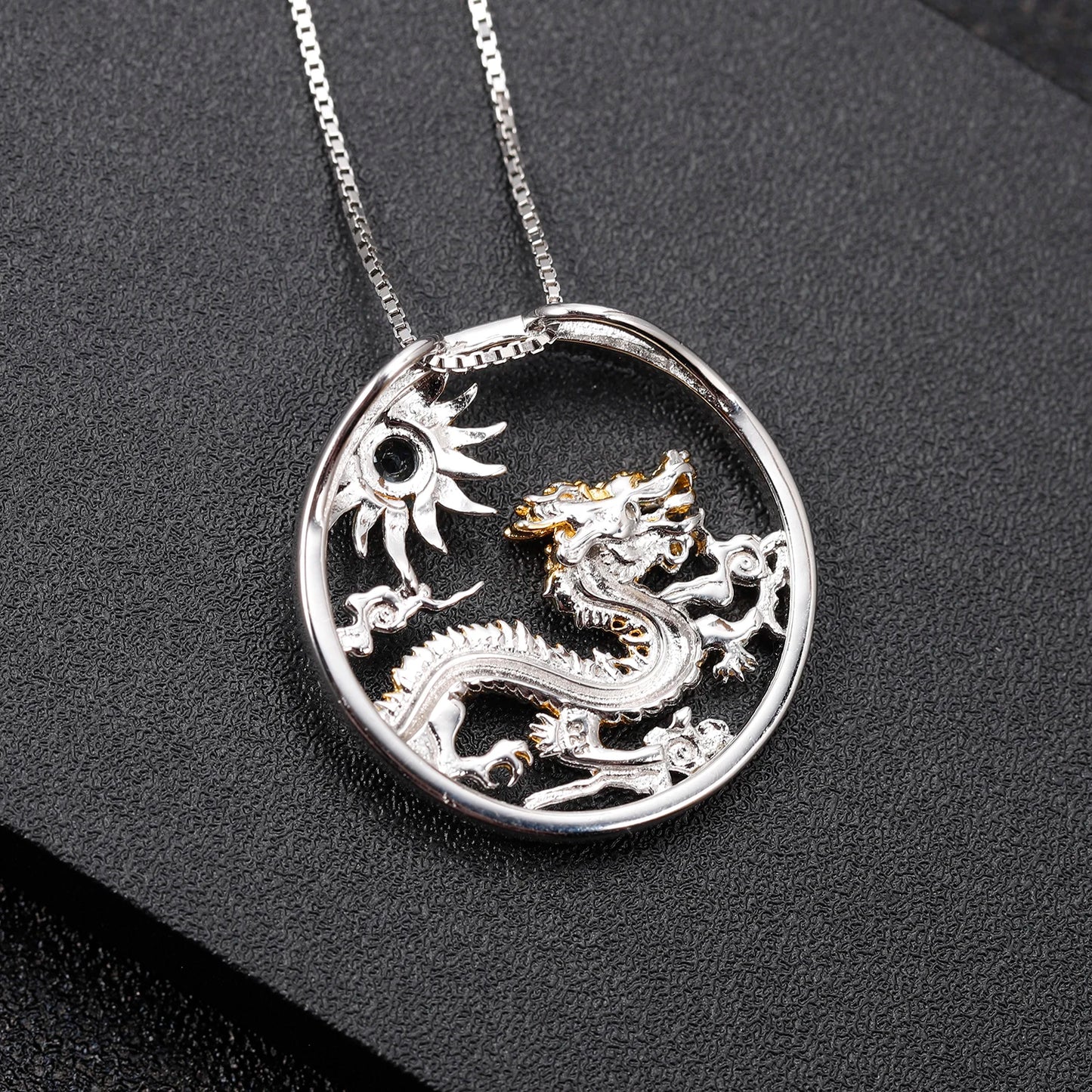 GEM'S BALLET 925 Sterling Silver Natural Swiss Blue Topaz Handmade Dragon Pendant Necklace For Women Chinese Zodiac Jewelry