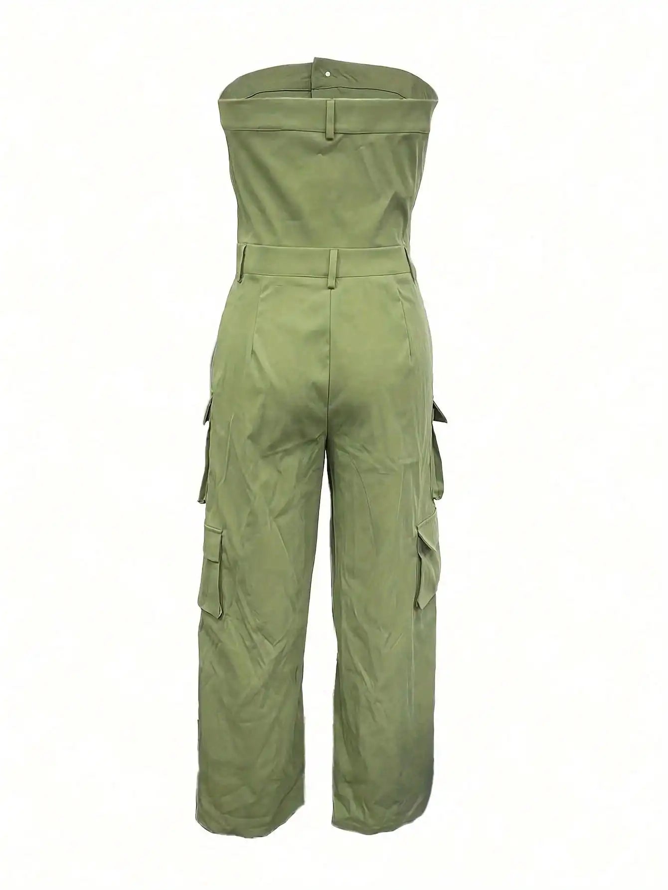 Solid Color Casual Overalls Jumpsuit, Sexy Straight Tube Tube Top Long Jumpsuit, With Pockets, Women's Wear