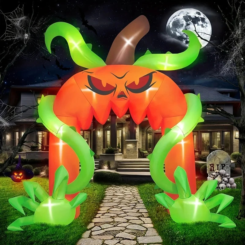 Kalolary 12FT Halloween Arch Balloon, Giant Pumpkin Arch Balloon with LED Lights, Scary Halloween Outdoor Balloon Decoration,