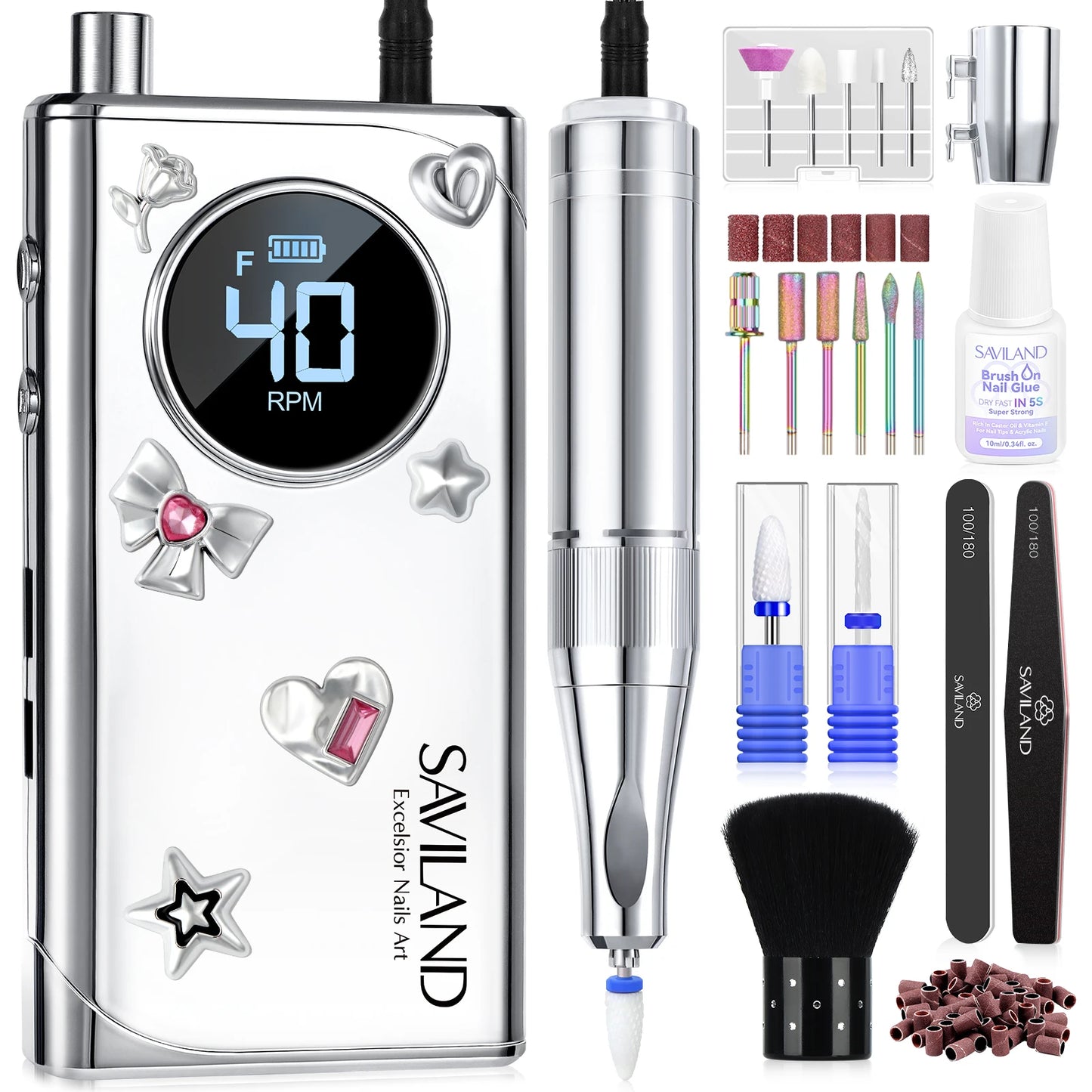 SAVILAND Professional Rechargeable 40000RPM Electric Nail Drill Machine with 12 Drill Bits Nail File for Acrylic Nails Removing