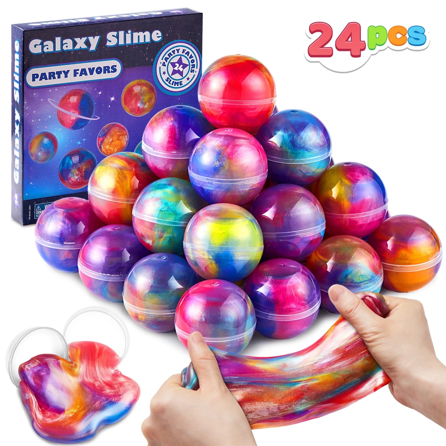 Joyfy 24 Pcs Mini Slime Party Favors Multicolor Galaxy Slime Balls Putty for Kids Stress Relief Treasure Bag Toys Easter Egg