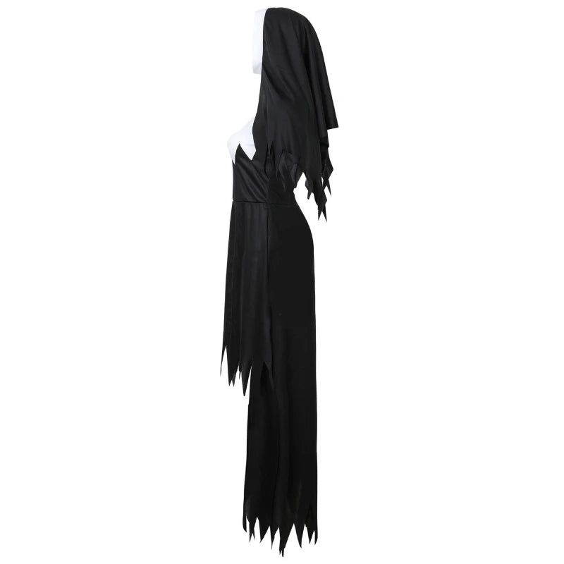 Halloween Costume with Hat Gloves Vampire Demon Costume Cross Print Long Dress Party Costume Women Nun Costume Cosplay Costumes