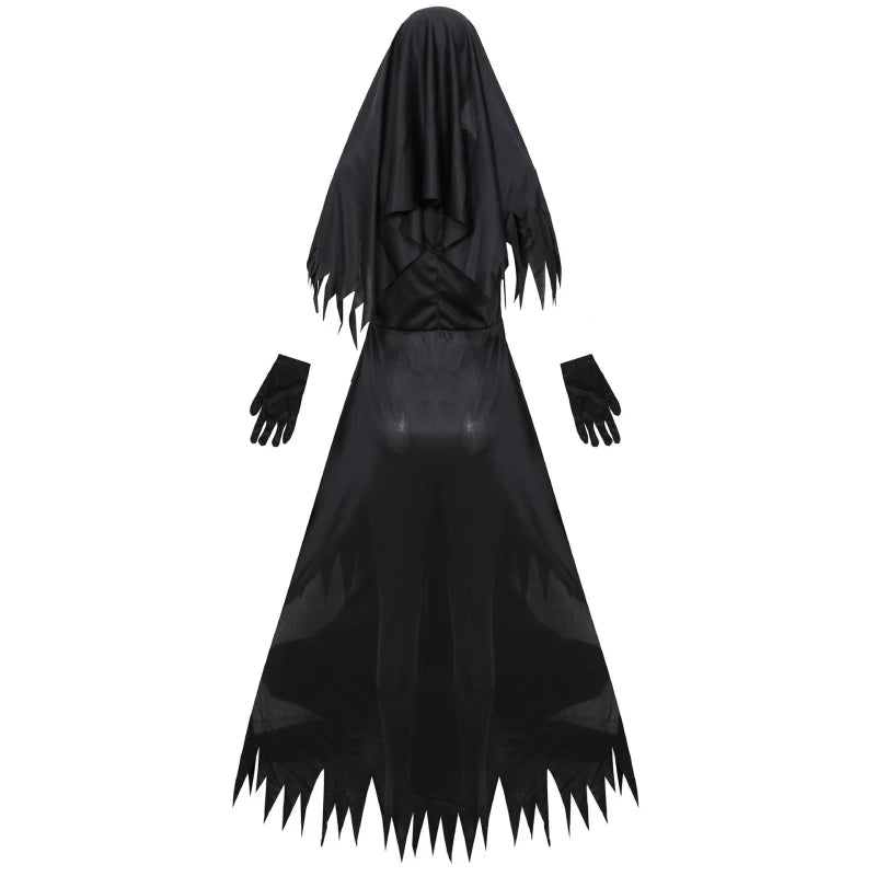 Halloween Costume with Hat Gloves Vampire Demon Costume Cross Print Long Dress Party Costume Women Nun Costume Cosplay Costumes