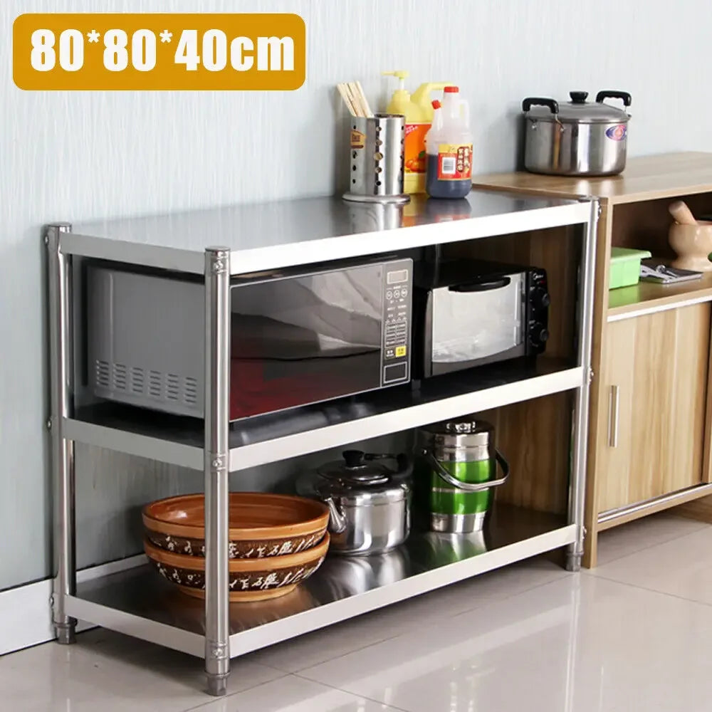 80×40×80cm 3 Layers Adjustable Stainless Steel Stand 201 Stainless Steel Shelf Space-saving Storage Metal Shelf for kitchens