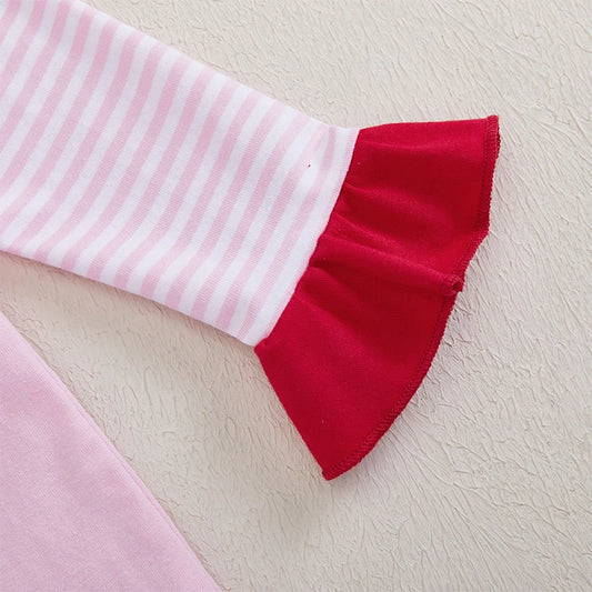 Toddler Girls 2-piece Set Festive Long Sleeve Santa Claus T-shirt with Matching Striped Pants for Christmas Celebration