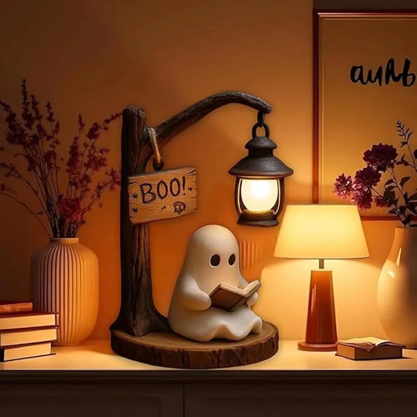 Cute Ghost Reading Desktop Ornaments Halloween Resin Material Creative Decoration Festive Atmosphere Arrangement